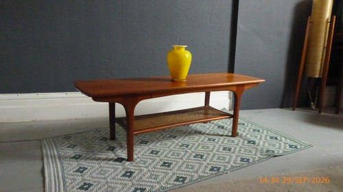 Vintage teak coffee - teak, cane