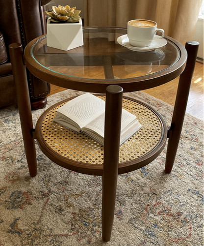 Rattan side table mid century - rattan,